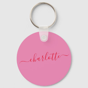 Elegant Pink Red Script Modern Name Personalised Key Ring