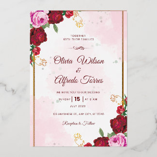 Elegant Pink & Red Wedding Announcement