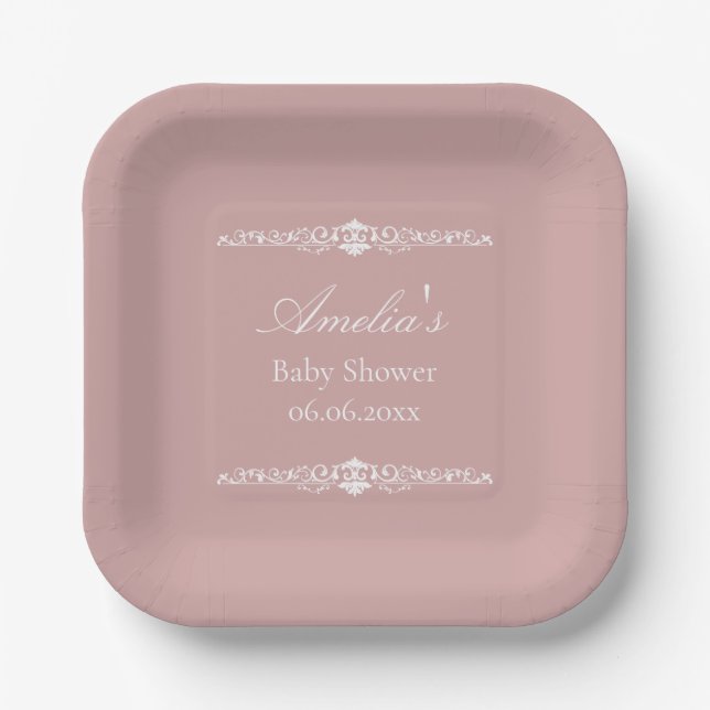 Elegant Pink Regency Style Baby Shower  Paper Plate (Front)