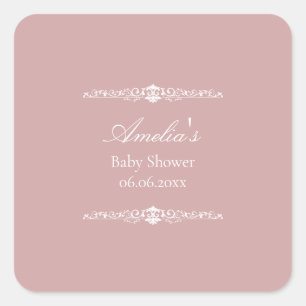 Elegant Pink Regency Style Baby Shower Square Sticker