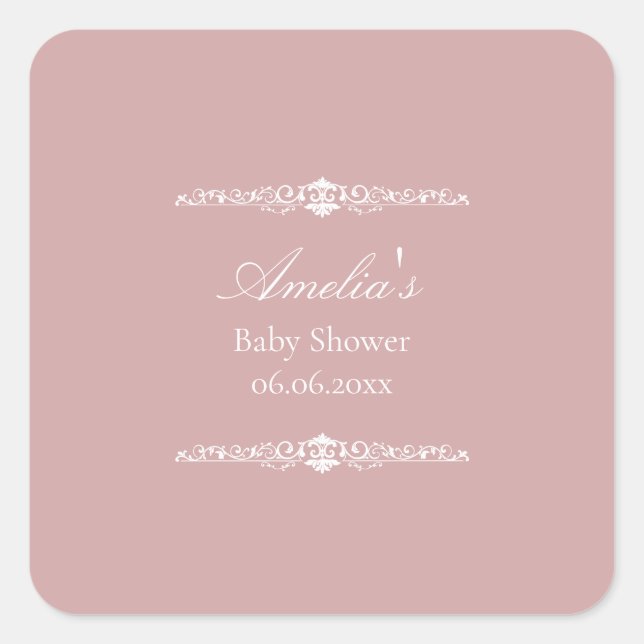 Elegant Pink Regency Style Baby Shower  Square Sticker (Front)