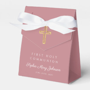 Elegant Pink Religious Cross Girl First Communion Favour Box