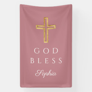Elegant Pink Religious Cross Girl God Bless Banner