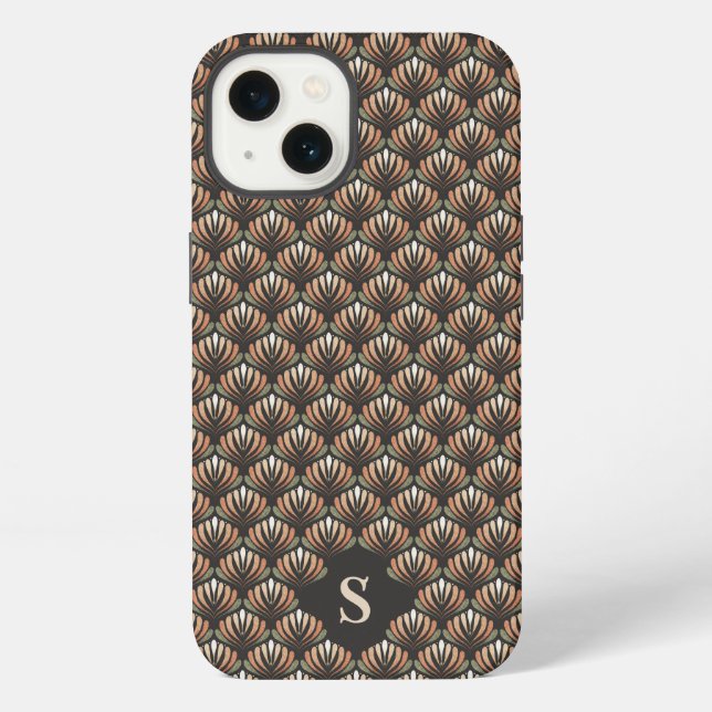 Elegant Pink Retro Floral Pattern Monogram iPhone Case (Back)