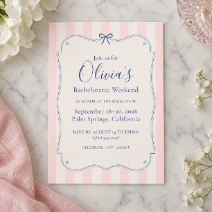 Elegant Pink Retro Vintage Bachelorette Weekend Invitation
