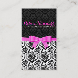 Elegant Pink Ribbon Black & White Damasks 2 Business Card