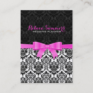 Elegant Pink Ribbon Black & White Damasks 2 Business Card