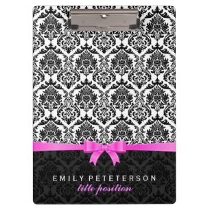 Elegant Pink Ribbon Black & White Damasks Clipboard