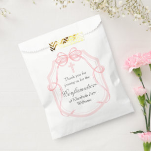 Elegant Pink Ribbon Bow Confirmation Favour Bags