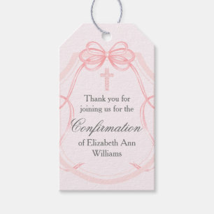 Elegant Pink Ribbon Bow Confirmation Gift Tags