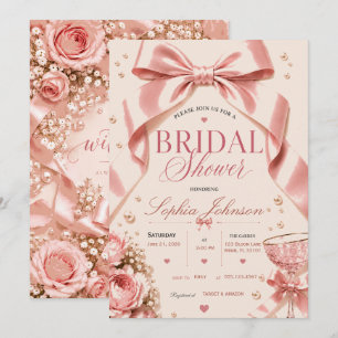 Elegant Pink Ribbon Bridal Shower Invitation