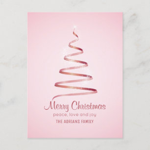 Elegant Pink ribbon chrristmas tree  Holiday Postcard