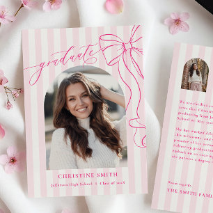 Elegant Pink Ribbon Graduation Announcement Card