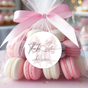 Elegant Pink Ribbon Thank You Classic Round Sticker