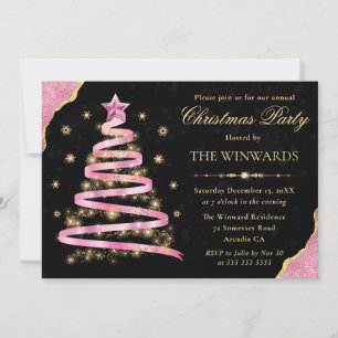 Elegant Pink Ribbon Tree Christmas Party Invitation
