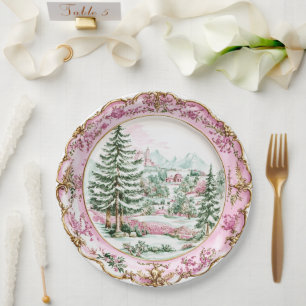 Elegant Pink Rococo Holiday Dining Paper Plate