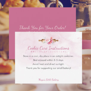 Elegant Pink Rolling Pin Cookie Care Instructions Thank You Card