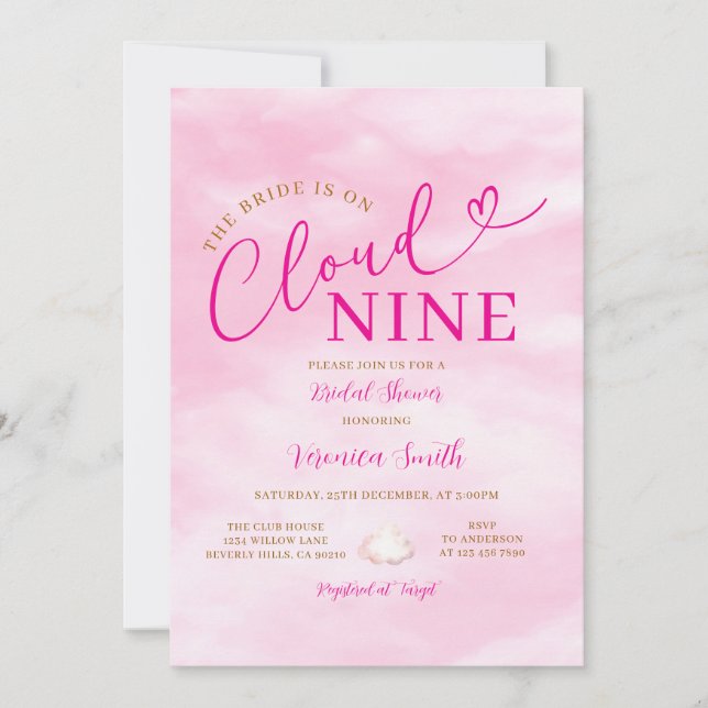 Elegant Pink Romantic Cloud Nine Bridal Shower Invitation (Front)