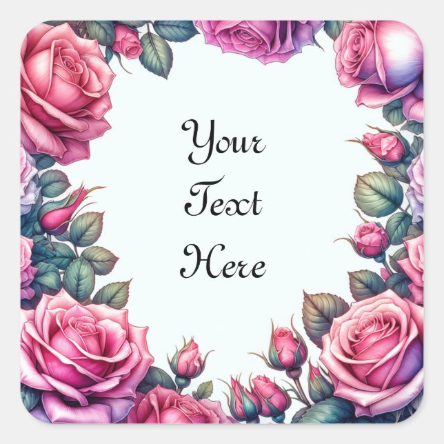 Elegant Pink Romantic Roses Square Sticker (Front)