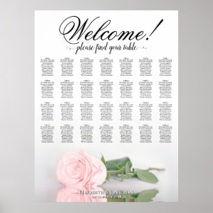 Elegant Pink Rose 28 Table Wedding Seating Chart