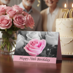 Elegant Pink Rose 70th Birthday, Floral Milestone Card