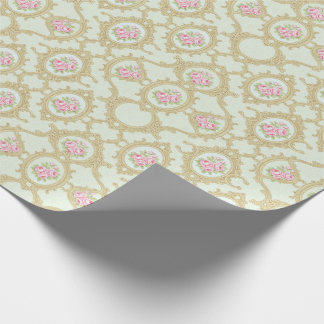 Elegant Pink Rose and Gold Baroque Frame Wrapping Paper