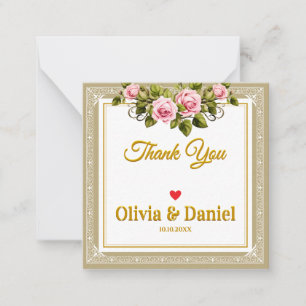 Elegant Pink Rose and Gold Script Thank You Card