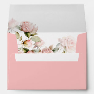 Elegant Pink Rose and Greenery Leaves Envelope