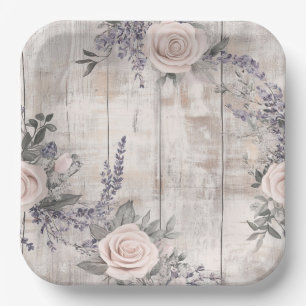 Elegant Pink Rose and Lavender Wedding Paper Plate