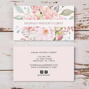 Elegant Pink Rose and Peony Floral Bouquet Business Card