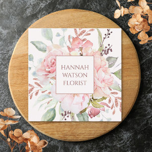 Elegant Pink Rose and Peony Floral Bouquet Square Business Card