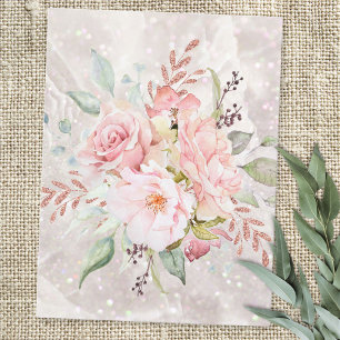 Elegant Pink Rose and Peony Floral Marble Postcard