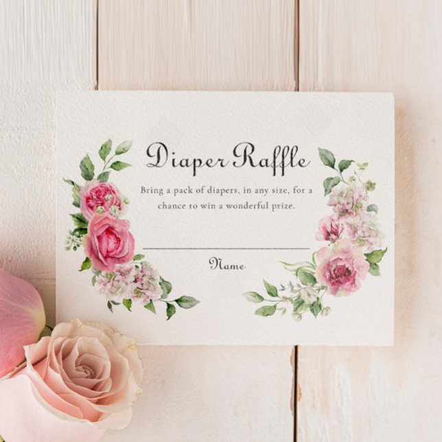 Elegant Pink Rose Baby Shower Diaper Raffle Ticket RSVP Card (Creator Uploaded)