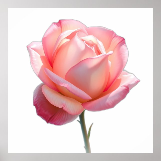 Elegant Pink Rose Blossom on Stem Poster (Front)