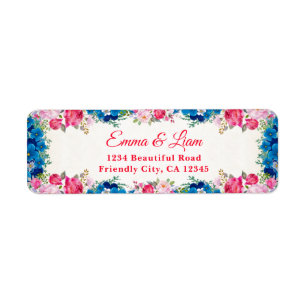 Elegant Pink Rose Blue Flower Floral