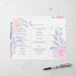Elegant Pink Rose Blue Minimalist Wedding Ceremony