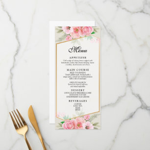 Elegant Pink Rose Border Wedding Menu