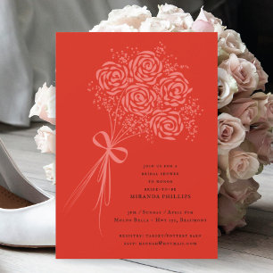 Elegant Pink Rose Bouquet Bridal Shower Invitation