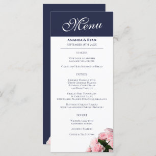 Elegant Pink Rose Bouquet Floral Wedding Menu