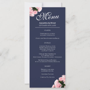 Elegant Pink Rose Bouquet Floral Wedding Menu
