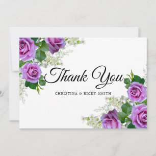 Elegant Pink Rose Bouquet Flowers Wedding Thank Thank You Card