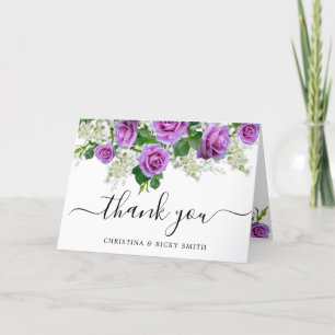 Elegant Pink Rose Bouquet Flowers Wedding Thank Yo Thank You Card