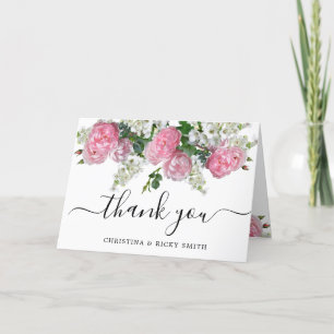Elegant Pink Rose Bouquet Flowers Wedding Thank Yo You Card