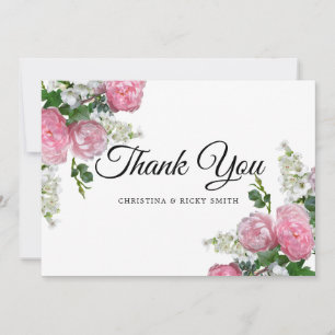 Elegant Pink Rose Bouquet Flowers Wedding Thank You Card