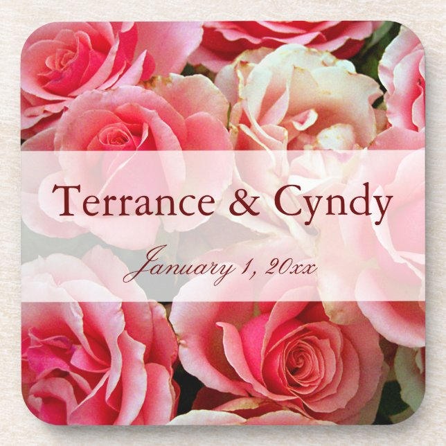 Elegant Pink Rose Bouquet Personalised Coaster (Front)
