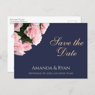 Elegant Pink Rose Bouquet Wedding Save the Date Announcement Postcard