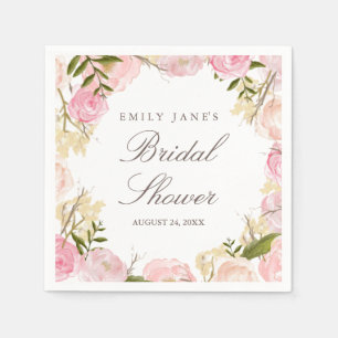Elegant Pink Rose Bridal Shower Napkins