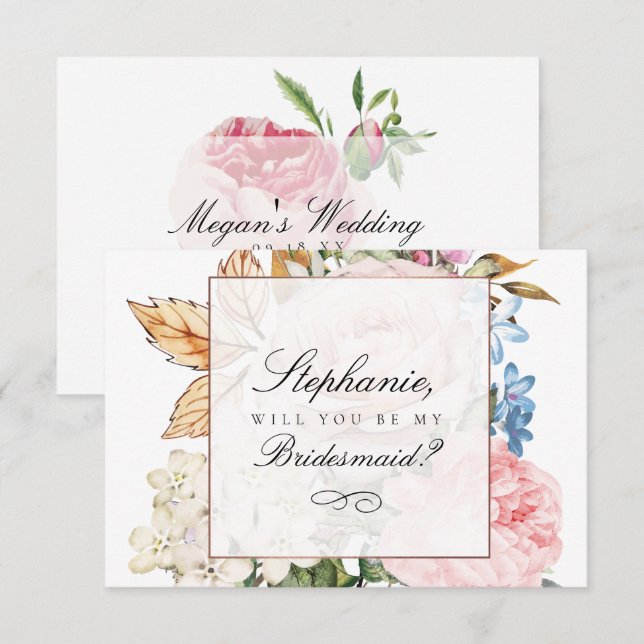 Elegant Pink Rose Bridesmaid Card (Front/Back)