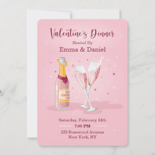 Elegant Pink Rose Champagne Toast Valentine Dinner Invitation