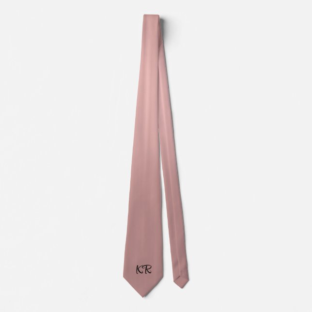 Elegant Pink Rose Classic Monogram Initials Tie (Front)